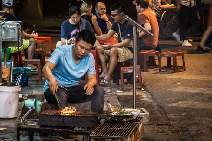 Freshly cooked food on the street of Hanoi old quarter